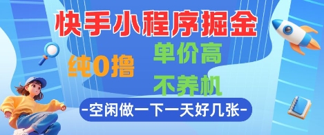 快手小程序掘金,纯0撸,单价高不养机 利用空闲时间做一做,一天好几张【揭秘】-淘金日记