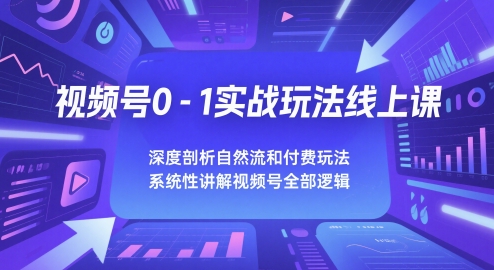 视频号0-1实战玩法线上课,深度剖析自然流和付费玩法,统性讲解视频号全部逻辑-淘金日记