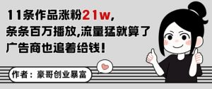 11条作品涨粉21W，条条百W播放，流量猛就算了，广告商也追着给钱-淘金日记