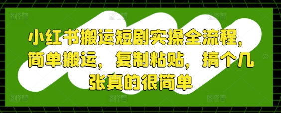 小红书搬运短剧实操全流程,简单搬运,复制粘贴,搞个几张真的很简单-淘金日记