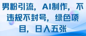 男粉引流，AI制作，不违规不封号，绿色项目，日入五张-淘金日记
