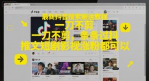 最新抖音搜索搬运教程，一刀不剪，条条过抖，推文短剧影视涨粉都可以-淘金日记
