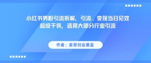 小红书男粉引流拆解，引流、变现当日见效超级干货，适用大部分行业引流-淘金日记