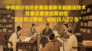 中视频计划历史赛道最新无脑搬运技术,双重去重增加原创性,百分百过原创,轻松日入2张-淘金日记