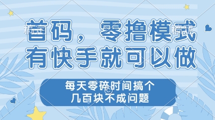 首码,零撸模式,有快手就可以做,每天零碎时间搞个几张不成问题【揭秘】-淘金日记
