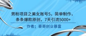 男粉项目之美女账号5，简单制作，条条爆款原创，7天引流5000+-淘金日记