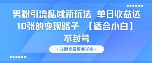 男粉引流私域新玩法，单日收益达10张的变现路子 【适合小白】不封号-淘金日记