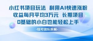 适合小白操作的小红书新项目，利用AI快速涨粉，收益每月平均1W+-淘金日记