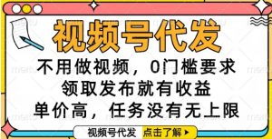 视频号代发，不用做视频，0门槛要求，领取发布就有收益，单价高，任务没有无上限【揭秘】-淘金日记