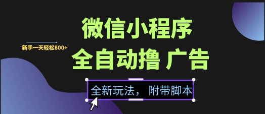 微信小程序全自动撸广告项目,彻底解决没流量的问题,新手一天8张+【揭秘】-淘金日记