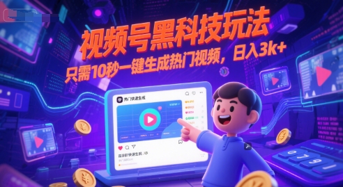 视频号黑科技玩法，只需10秒一键生成热门视频，日入3k+【揭秘】-淘金日记