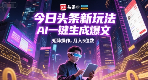 今日头条新玩法,AI一键生成爆文,矩阵操作,月入5位数-淘金日记
