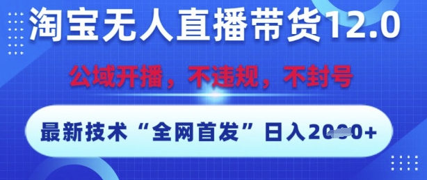 淘宝无人直播带货12.0，最新技术，不封号，不违规，操作简单，开播爆单，日入多张【揭秘】-淘金日记