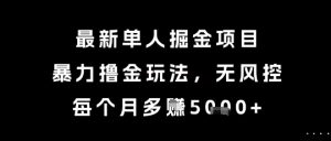 最新单人掘金项目，暴力撸金玩法，无风控，每个月多挣5k+【揭秘】-淘金日记
