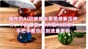 席卷全网！疯传的AI切玻璃水果视频解压神作，千万播放，3天吸10万粉，手把手教你复刻流量密码-淘金日记
