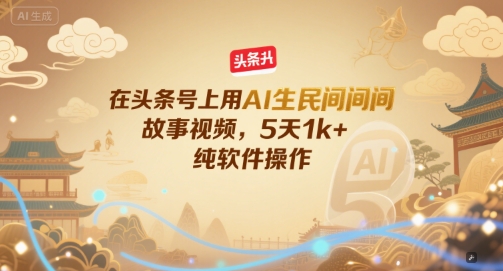 在头条号上用AI生民间故事视频,5天1k+,纯软件操作-淘金日记
