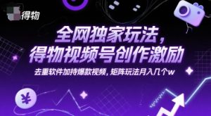 全网独家玩法，得物视频号创作激励 去重软件加持爆款视频，矩阵玩法月入几个w【揭秘】-淘金日记