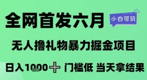 全网首发六月,无人撸礼物暴力掘金项目,日入1K+门槛低,当天拿结果,小白可玩【揭秘】-淘金日记