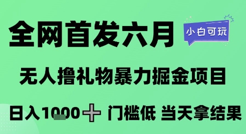 全网首发六月,无人撸礼物暴力掘金项目,日入1K+门槛低,当天拿结果,小白可玩【揭秘】-淘金日记