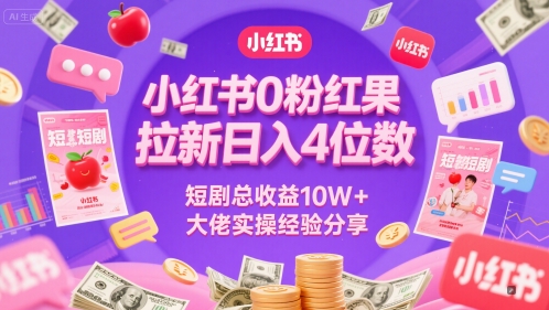 小红书0粉红果短剧拉新日入4位,数短剧总收益10W+大佬实操经验分享-淘金日记