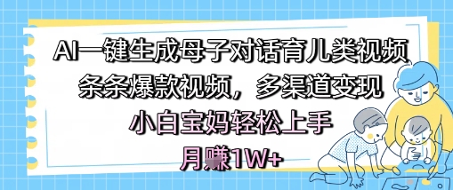 AI一键生成母子对话育儿类视频,条条爆款视频,多渠道变现,小白宝妈轻松上手,月入1W+-淘金日记