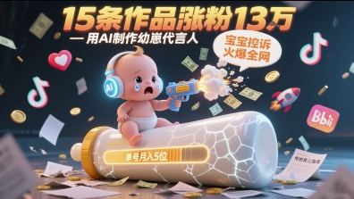 用AI制作幼崽代言人,宝宝的控诉火爆全网,15条作品涨粉13W,单号月入5位数实操教程-淘金日记