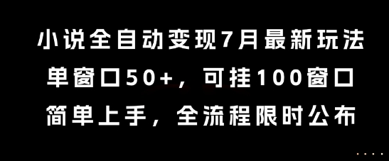 小说全自动变现7月玩法，单窗口50+，可挂100窗口，简单上手，全流程限时公布【揭秘】-淘金日记