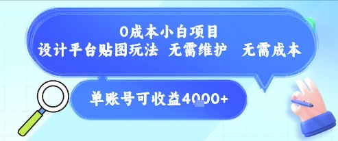 0成本小白项目，设计平台贴图玩法，无需维护，无需成本，单账号单月可产生收益4k+-淘金日记