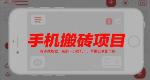 手机搬砖项目,有手就能做,亲测一小时几十,苹果安卓都可以-淘金日记