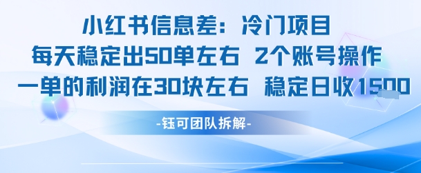 小红书信息差冷门项目一单利润30块每天稳定1.5k左右2个账号操作-淘金日记