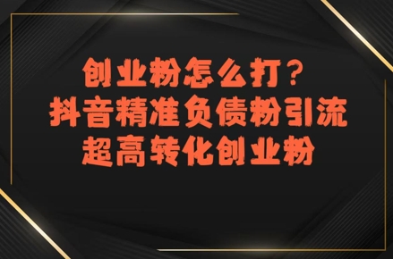 创业粉怎么打?抖音精准负债粉引流,超高转化创业粉-淘金日记