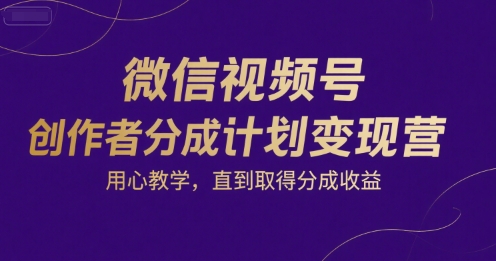 微信视频号创作者分成计划变现营，用心教学，直到取得分成收益-淘金日记