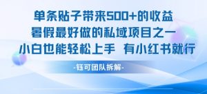单条贴子带来5张的收益，暑假最好做的私域项目之一，小白也能轻松上手，有小红书就行-淘金日记