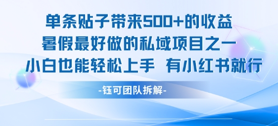 单条贴子带来5张的收益，暑假最好做的私域项目之一，小白也能轻松上手，有小红书就行-淘金日记