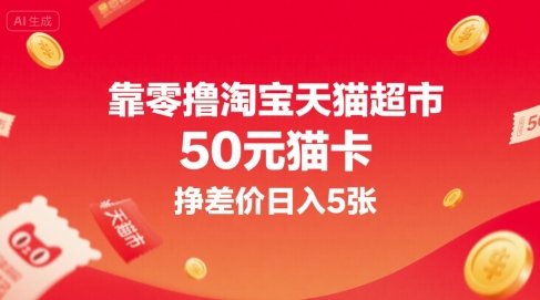 靠零撸淘宝天猫超市50元猫卡,挣差价日入5张-淘金日记