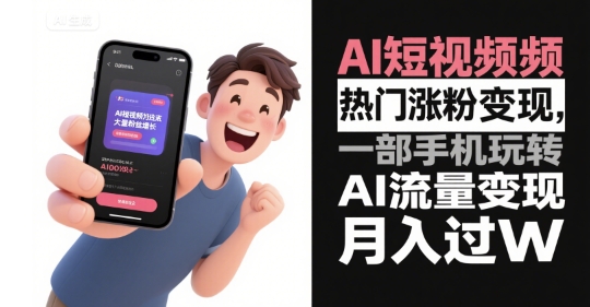 AI短视频热门涨粉变现,一部手机玩转AI流量变现,月入过W-淘金日记