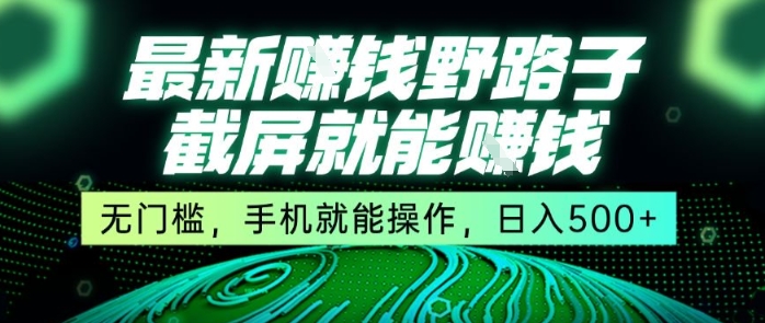 最新野路子截屏就能挣钱，无门槛，手机就能操作，日入5张【揭秘】-淘金日记