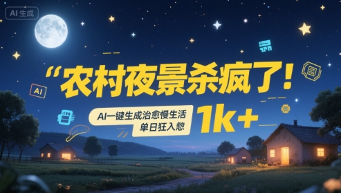 农村夜景杀疯了!AI一键生成治愈系慢生活,单日狂入1k+-淘金日记