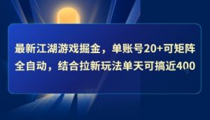 最新江湖游戏掘金,单账号20+可矩阵全自动 ,结合拉新玩法单天可搞4张+【揭秘】-淘金日记