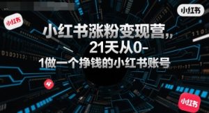 小红书涨粉变现营,21天从0-1做一个挣钱的小红书账号-淘金日记