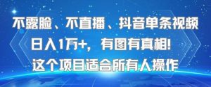 不露脸、不直播、抖音单条视频日入1W+，有图有真相！这个项目适合所有人操作-淘金日记
