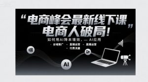 电商峰会最新线下课，电商人破局，如何用AI降本增效，AI应用-全域推广-直播运营-付费流量-淘金日记
