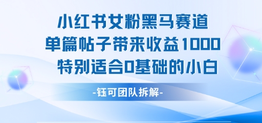 小红书女粉黑马赛道单篇帖子带来收益1k+,特别适合0基础的小白-淘金日记