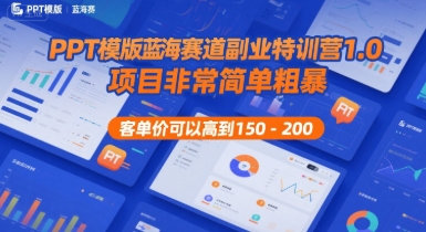 PPT模版蓝海赛道副业特训营1.0，项目非常简单粗暴，客单价可以高到150-200-淘金日记