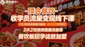 顶合餐饮-收学员流量变现线下课,3天2短视频直播流量课,餐饮板招学徒放加盟-淘金日记