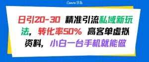 日引 20-30 精准引流私域新玩法，转化率50% 高客单虚拟资料，小白一台手机就能做-淘金日记