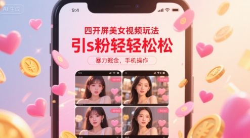 四开屏美女视频玩法，引s粉轻轻松松，暴力掘金，手机操作【揭秘】-淘金日记