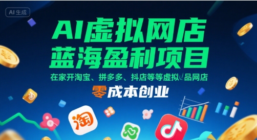 AI虚拟网店蓝海盈利项目,在家开淘宝、拼多多、抖店等虚拟品网店,零成本创业-淘金日记