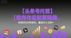 【头条号托管 】我存作品到草稿箱,你每天5分钟发布,最高月入2W+【揭秘】-淘金日记