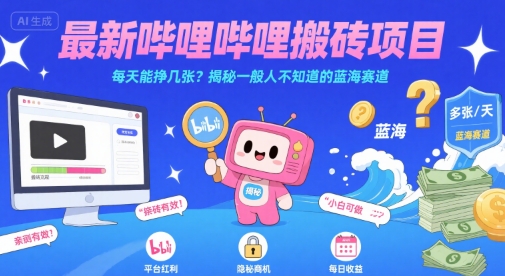 最新哔哩哔哩上B站搬砖项目,每天能挣几张?揭秘一般人不知道的蓝海赛道-淘金日记